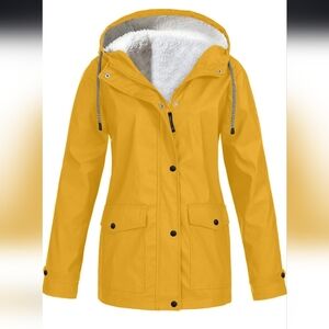 Yellow Hooded Plush Lining Plus Size Jacket